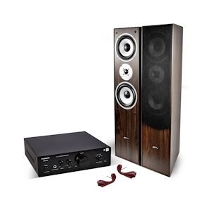 MADISON Paire d'enceintes Hifi/Home-Cinéma noyer 2x500W+Amplificateur HIFI Stéréo BT/NFC/CD/AUX/MP3