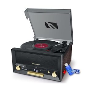 Muse Système Chaîne Hifi CD 20W vintage avec platine Vinyle - CD/FM/USB/AUX - 33/45/78 tours+clé USB 32Go