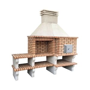 ARTICIMENTOS BARBECUE OVEN - Barbecue avec banc, en brique et ciment réfractaire, avec four en argile - 242x90x240cm