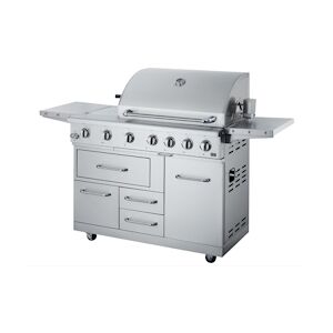 Metro Professional Barbecue à 4 brûleurs, en acier inoxydable, brûleurs arrière et latéral, 122 x 182 x 66cm, puissance de 21,5 kW, roulant, argent