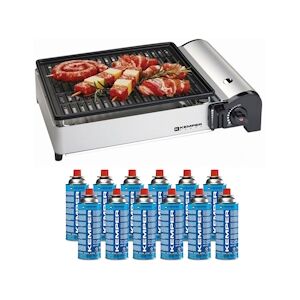 Kemper Barbecue gaz 1900W Grille anti adhesive cartouches gaz campingx12 Kemper