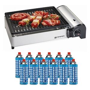 Barbecue gaz 1900W Grille anti adhesive cartouches gaz campingx12 Kemper