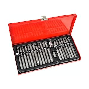 tectake Boite avec 40 Pièces, Douilles et Embouts Torx - rouge -402444