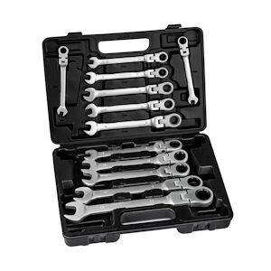 tectake Coffret à Outils, 12 Clés à Cliquet Acier Chrome Vanadium - noir -402069