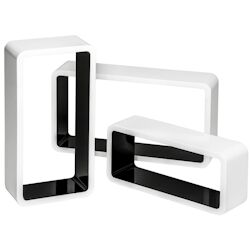 tectake Lot de 3 étagères murales rectangle LEONIE - noir/blanc -403183