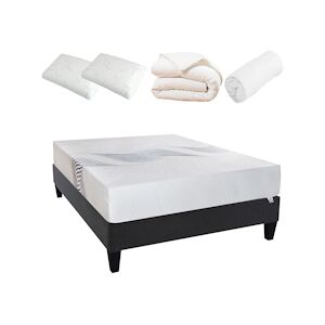 Olympe Literie Ensemble Matelas Mémoire de forme + Sommier Bois + Accessoires 180x200 cm ZEUS OLYMPE LITERIE