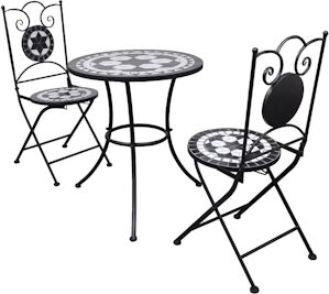 Mobilier de bistro 3 pièces carreaux céramiques noir et blanc 02_0014538