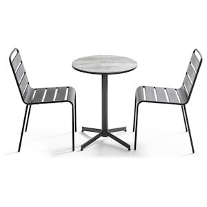 Oviala Business Ensemble de jardin table ronde et 2 chaises en metal gris - Oviala