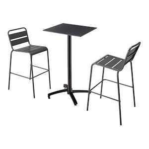 Oviala Business Ensemble table haute stratifie noir et 2 chaises hautes gris - Oviala