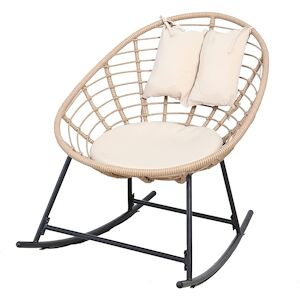 Garden Friend Fauteuil a bascule Garden Friend Tahiti structure en acier noir assise en polyrattan naturel avec coussin dappui tete beige