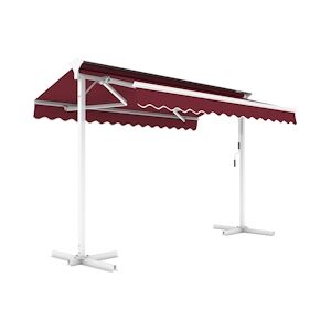 Metro Professional Double store mobile, aluminium / acier / polyester, 3.5 x 3 m, avec systeme d'ouverture a manivelle, bordeaux / blanc