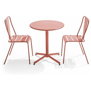 Oviala Business Ensemble table ronde et 2 chaises de terrasse bistrot en metal argile - Oviala