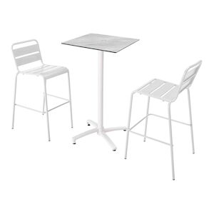 Oviala Business Ensemble table haute stratifie marbre et 2 chaises hautes blanc