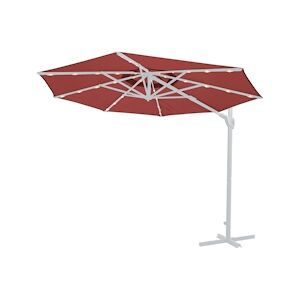 Metro Professional Parasol aluminium acier polyester a 25 x 244 m avec lampe LED et panneau solaire protection UV 50 rouge platine