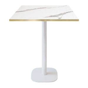 Restootab - Mange-debout 70x70cm - modele Round banc marbre blanc chants laiton