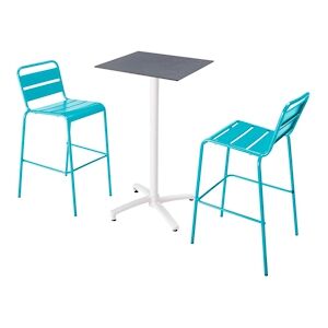 Oviala Business Ensemble table haute stratifie ardoise gris et 2 chaises hautes bleu - Oviala