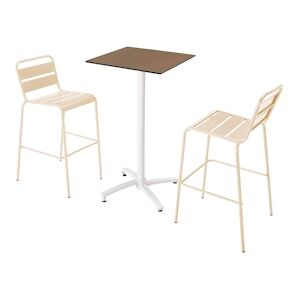 Oviala Business Ensemble table haute stratifie taupe et 2 chaises hautes ivoire