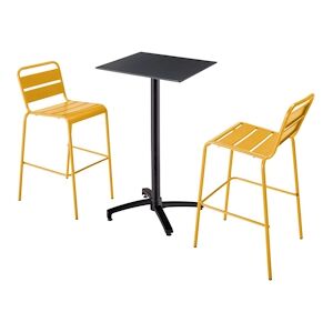 Oviala Business Ensemble table haute stratifie noir et 2 chaises hautes jaune