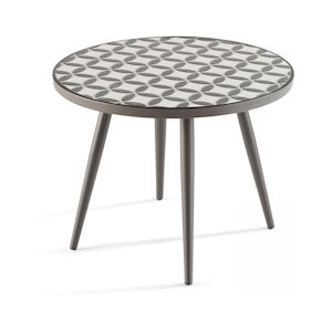 Oviala Business Table basse ronde de jardin en acier gris plateau en ceramique