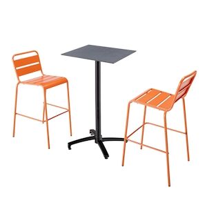 Oviala Business Ensemble table haute stratifie gris et 2 chaises hautes orange - Oviala