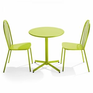 Oviala Business Ensemble table ronde et 2 chaises de terrasse bistrot en metal vert - Oviala