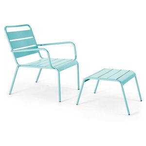 Oviala Business Fauteuil relax et repose pied en metal turquoise