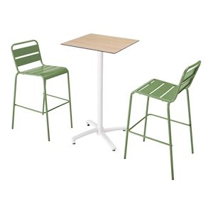 Oviala Business Ensemble table haute stratifie chene et 2 chaises hautes vert cactus