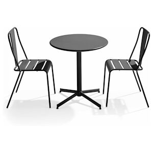 Oviala Business Ensemble table ronde et 2 chaises de terrasse bistrot en metal gris  - Oviala