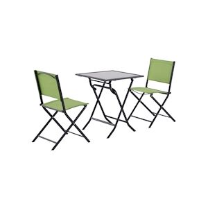 Metro Professional Set de terrasse SANTORINI 3 pieces textileneacierverre 1x table et 2x chaises pliantes vert khaki