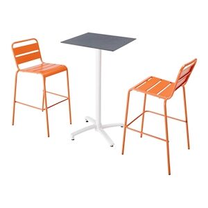 Oviala Business Ensemble table haute stratifie ardoise gris et 2 chaises hautes orange