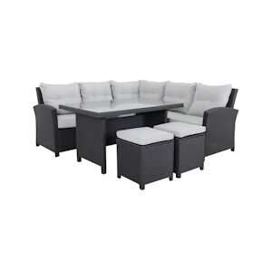 Tarrington House Set de terrasse ABIRA 5 pieces rotin PEacier 1x table 1x banquette 3 places 1x banquette 2 places 2x ottomans noirargent