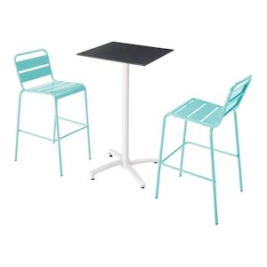 Oviala Business Ensemble table haute stratifie noir et 2 chaises hautes bleu turquoise