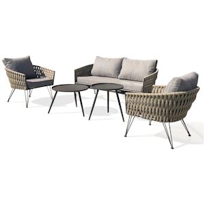 DCB GARDEN Salon de jardin 4 places en corde tissee taupe et acier anthracite - CAPRI