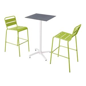 Oviala Business Ensemble table haute stratifie ardoise gris et 2 chaises hautes vert