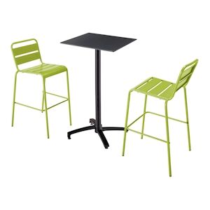 Oviala Business Ensemble table haute stratifie noir et 2 chaises hautes vert - Oviala