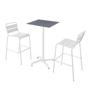Oviala Business Ensemble table haute stratifie ardoise gris et 2 chaises hautes blanc