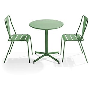 Oviala Business Ensemble table ronde et 2 chaises de terrasse en metal vert cactus - Oviala