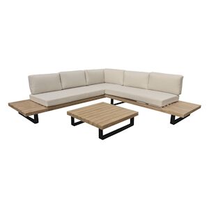 NOW'S HOME - Salon Jardin En Acacia Et Metal Avec Coussins Polyester Ecru Douro