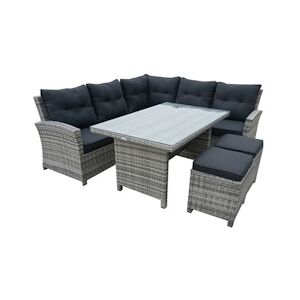 Tarrington House Set de terrasse ABIRA 5 pieces rotin PEacier 1x table 1x banquette 3 places 1x banquette 2 places 2x ottomans grisnoir