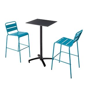 Oviala Business Ensemble table haute stratifie  noir et 2 chaises hautes bleu pacific