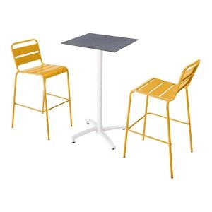 Oviala Business Ensemble table haute stratifie ardoise gris et 2 chaises hautes jaune