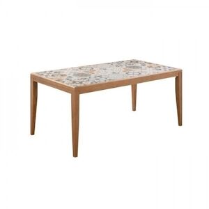Table de jardin en bois - 162 cm - Bois de pin du Chili + carrelage ceramique mosaique AUCUNE