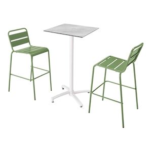 Oviala Business Ensemble table haute stratifie marbre et 2 chaises hautes vert cactus