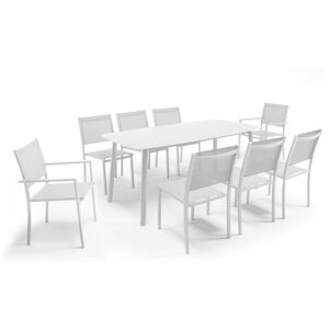 Oviala Business Table de jardin aluminium et pierre, 6 chaises et 2 fauteuils blanc - Oviala