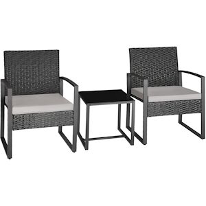 tectake Ensemble de salon de jardin en rotin Granada avec table pour 2 personnes Noir - gris clair/noir -404994