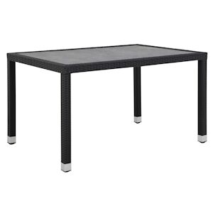 Metro Professional Table de terrasse BARBADOS aluminium rotin PE 130 x 90 x 74 cm plateau table imitation pierre resiste aux intemperies noir