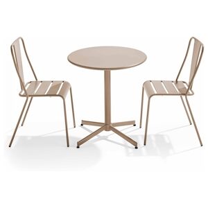 Oviala Business Ensemble table ronde et 2 chaises de terrasse bistrot en metal taupe - Oviala