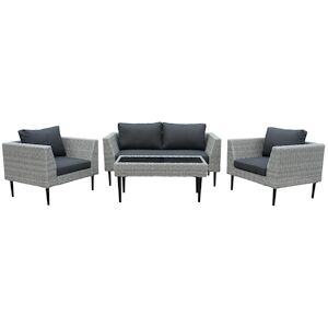 Tarrington House Ensemble de terrasse CASSONE 4 pieces acier rotin PE 1 canape 2 fauteuils 1 table pour 4 personnes gris