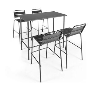 Oviala Business Ensemble table haute et 4 chaises de bar en metal gris - Oviala