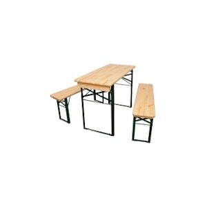 Metro Professional Set FORAIN bavarois brasserie, 1 table pliante 110 x 50 x 78 cm et 2 bancs pliants 110 x 25 x 48 cm, bois vernis anti-UV et acier